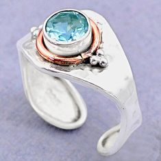 0.99cts victorian blue topaz 925 silver two tone adjustable ring size 6.5 t74350