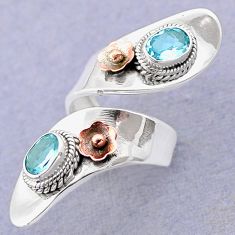 3.25cts victorian blue topaz 925 silver two tone adjustable ring size 5.5 t74556