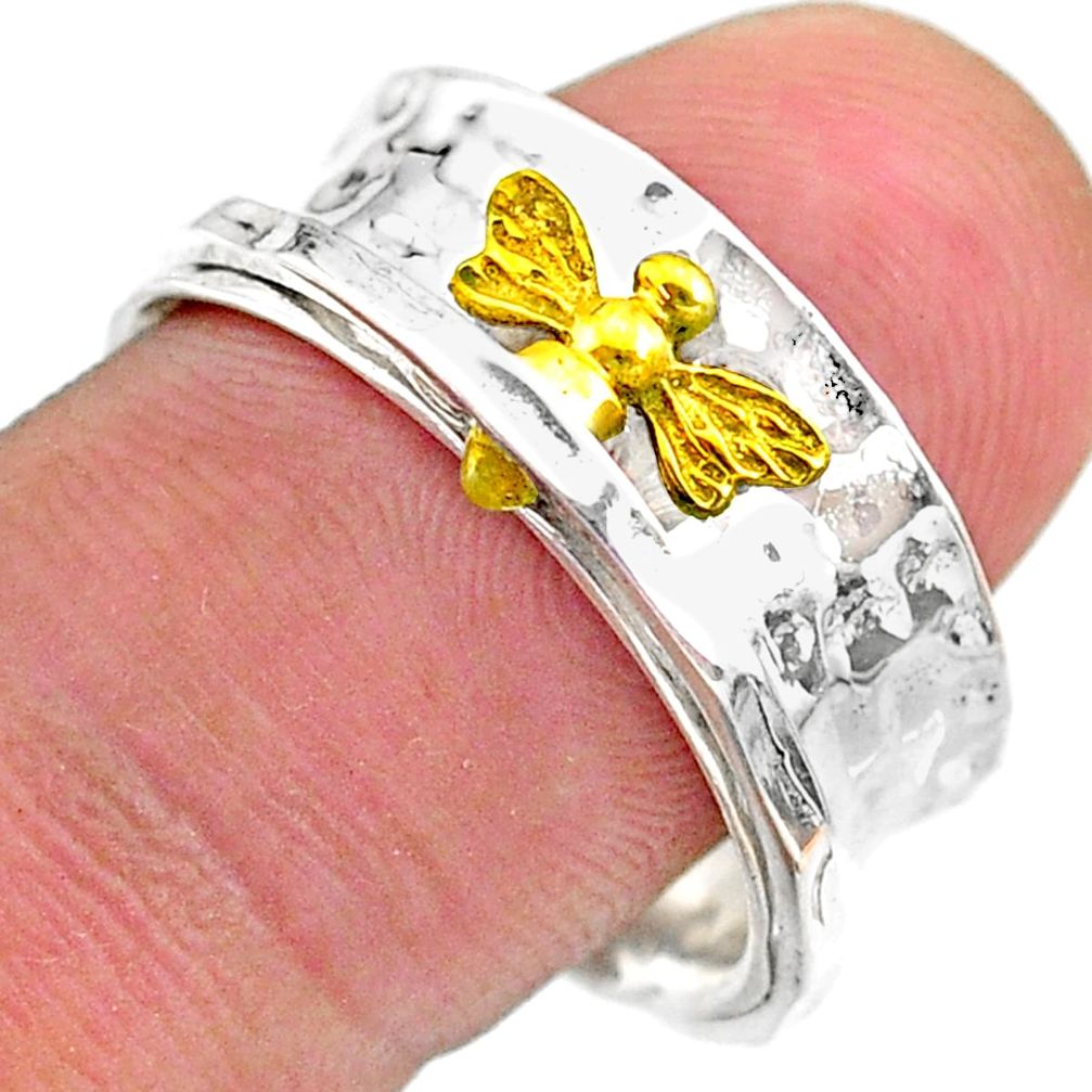 5.39gms victorian butterfly 925 silver 14k gold spinner band ring size 10 t31413