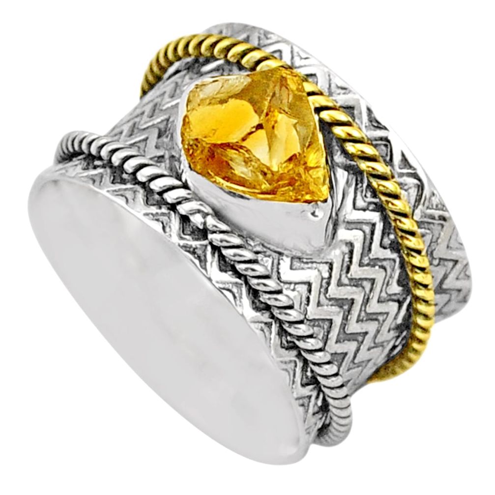 Victorian citrine rough 925 silver two tone spinner band ring size 7 t90188