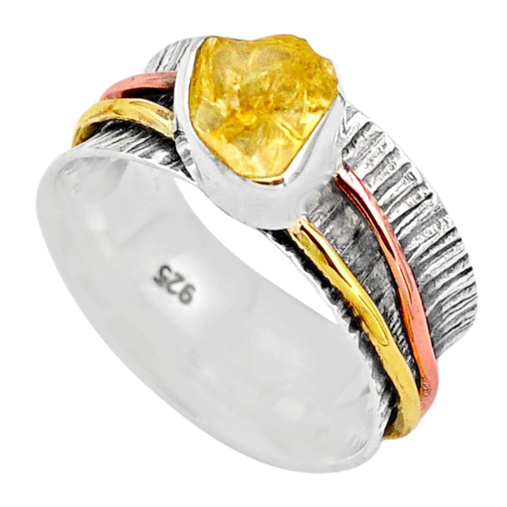 2.52cts victorian citrine rough silver two tone spinner band ring size 8 t90144