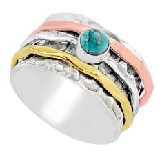 Victorian copper turquoise 925 silver two tone spinner band ring size 7 t81158