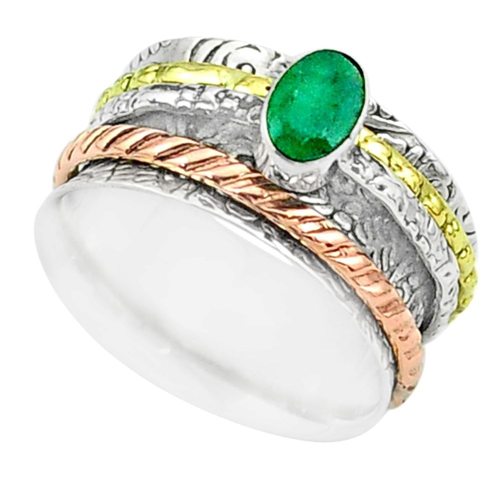 1.10cts victorian emerald 925 silver two tone spinner band ring size 7 t51502