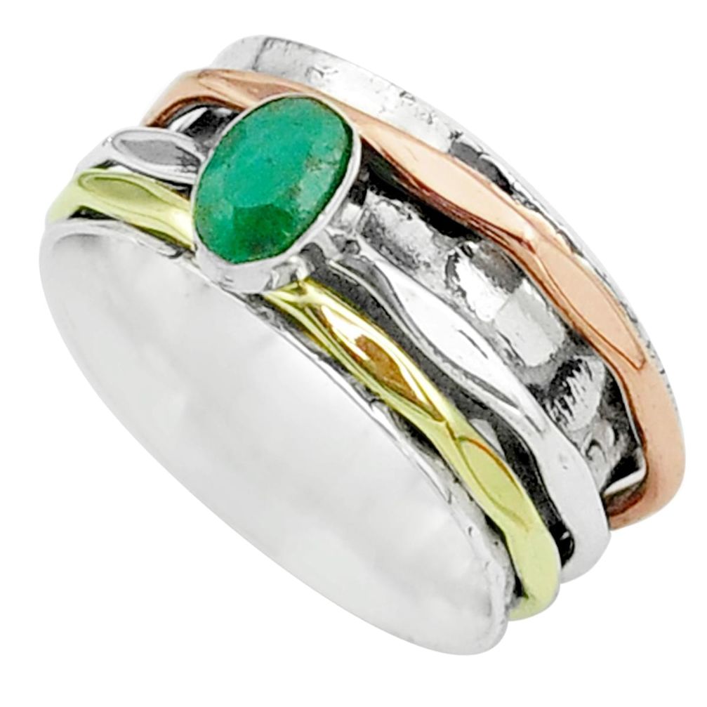 1.00cts victorian emerald 925 silver two tone spinner band ring size 8 t51626