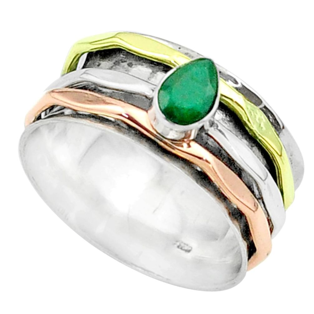 0.87cts victorian emerald 925 silver two tone spinner band ring size 8 t51632