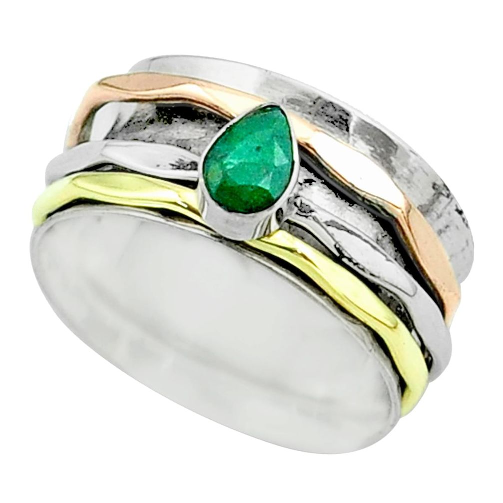 1.06cts victorian emerald 925 silver two tone spinner band ring size 8 t51634