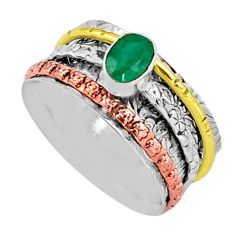 0.88cts victorian emerald 925 silver two tone spinner band ring size 8 t81298