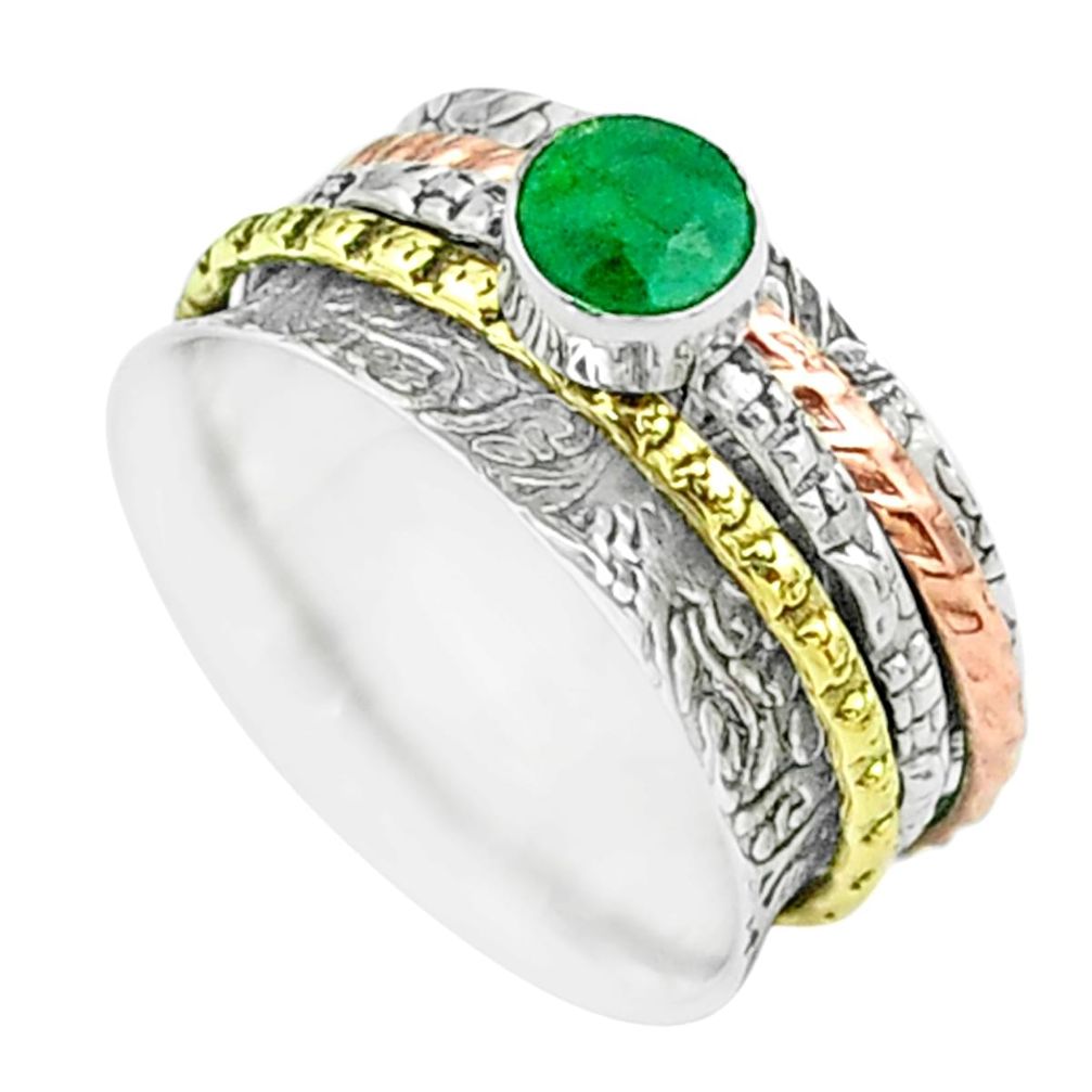 0.85cts victorian emerald 925 silver two tone spinner band ring size 7.5 t51509