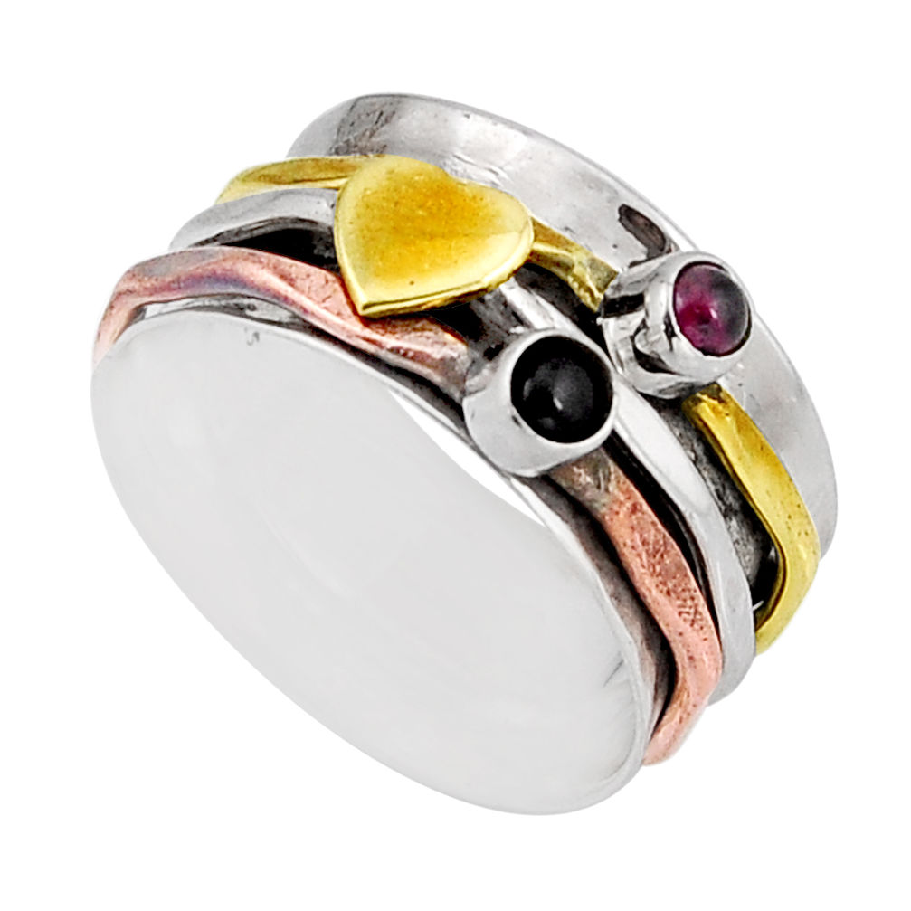 0.56cts victorian garnet 925 silver two tone spinner band ring size 7.5 y58603