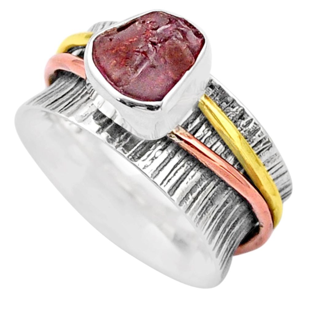 2.63cts victorian garnet rough silver two tone spinner band ring size 6 t90141