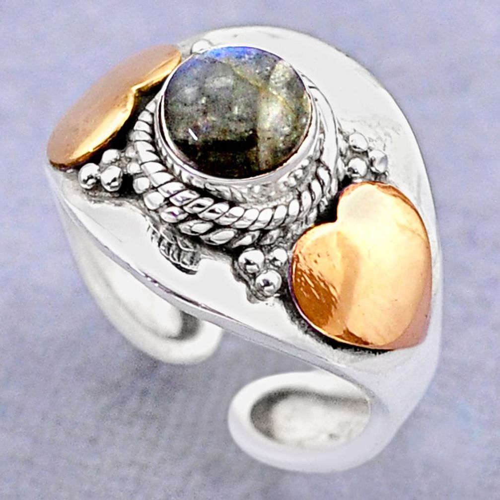 1.22cts victorian labradorite 925 silver two tone adjustable ring size 6 t74361