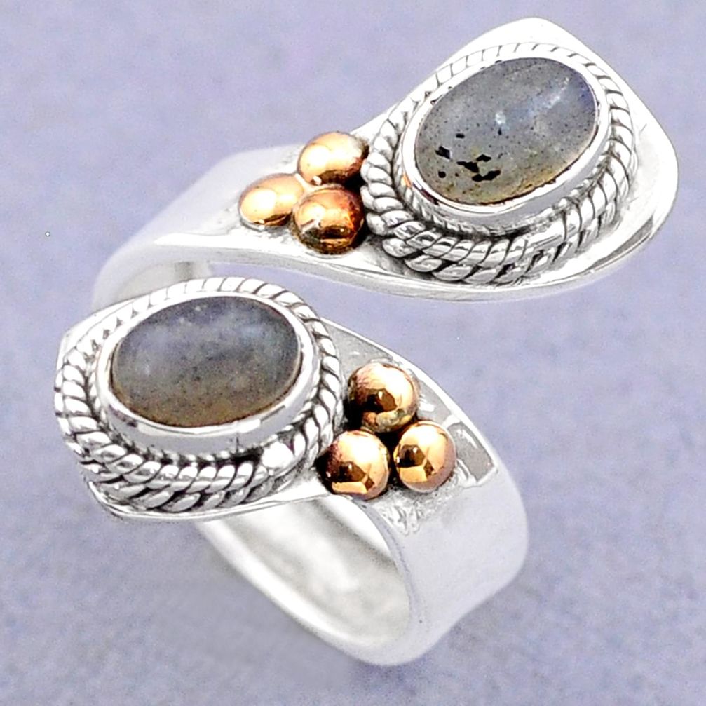 3.14cts victorian labradorite 925 silver two tone adjustable ring size 6 t74566