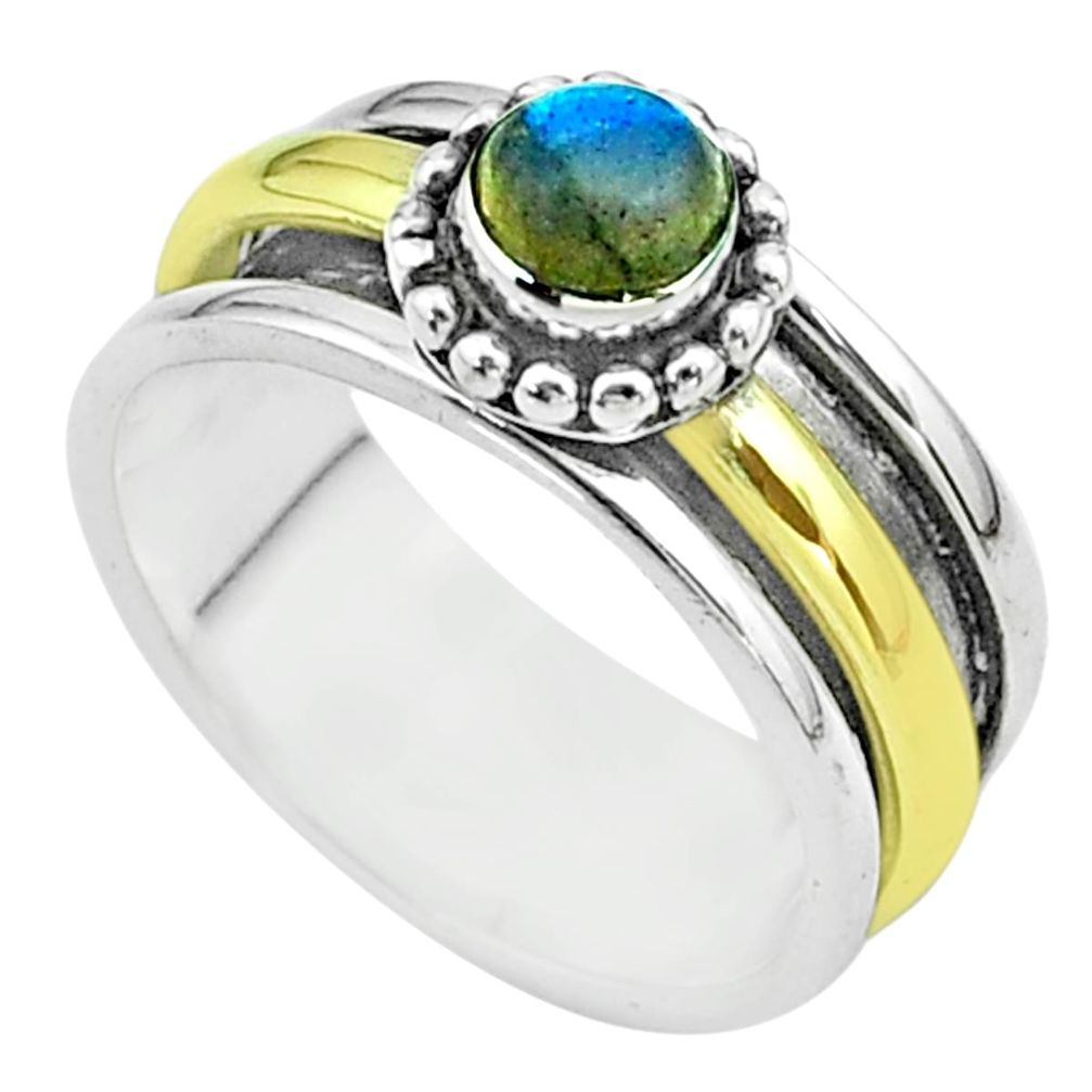 0.78cts victorian labradorite silver two tone spinner band ring size 7 t51802