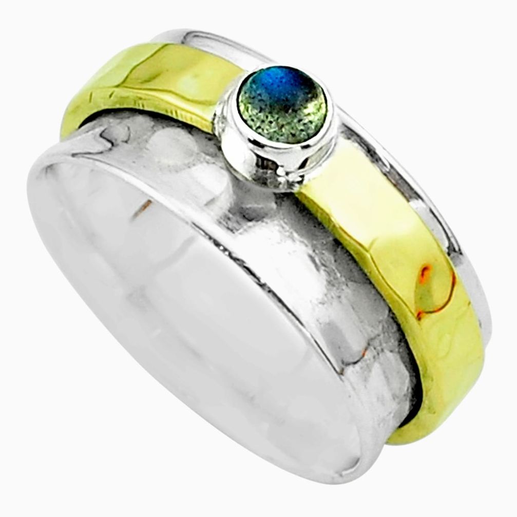 0.50cts victorian labradorite silver two tone spinner band ring size 8.5 t51831