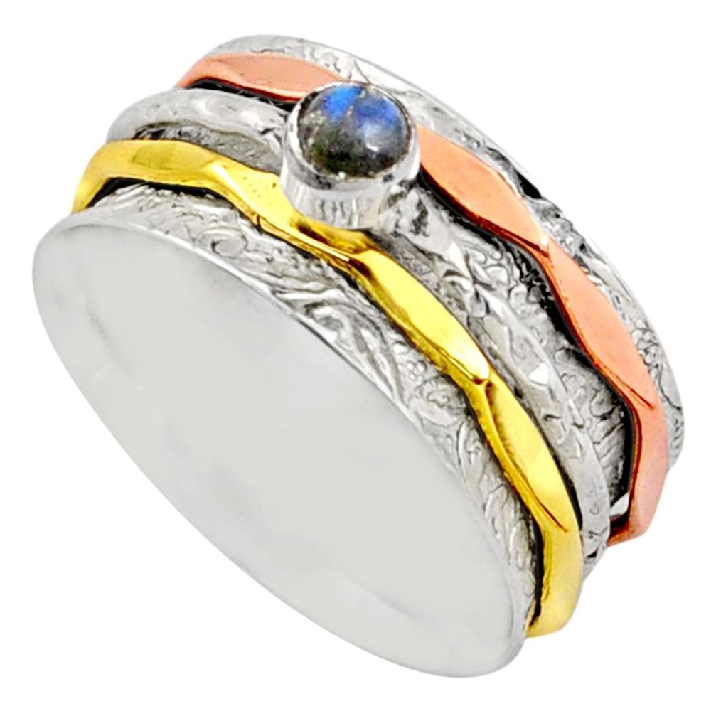 0.40cts victorian labradorite silver two tone spinner band ring size 9.5 t81373
