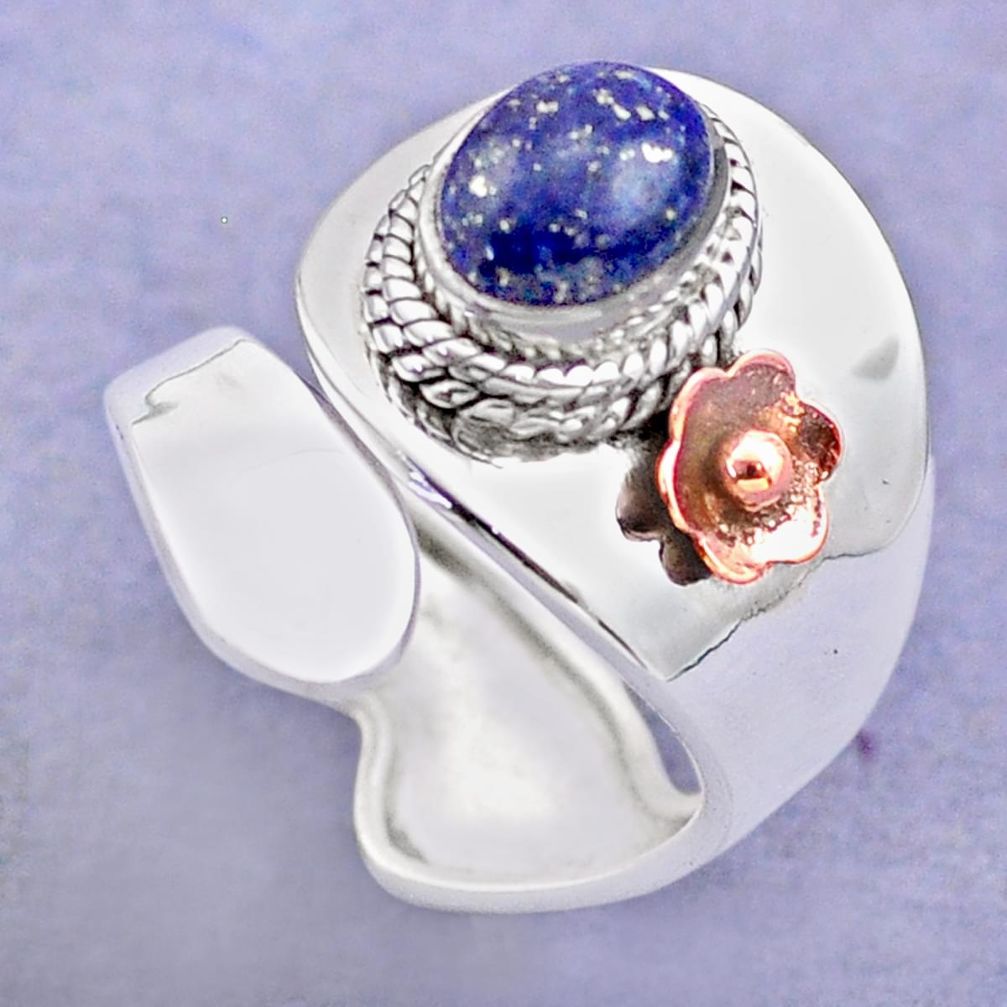 2.01cts victorian lapis lazuli 925 silver two tone adjustable ring size 7 t74449