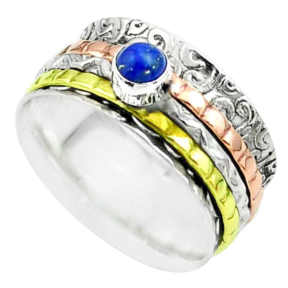 Victorian lapis lazuli 925 silver two tone spinner band ring size 7.5 t51671