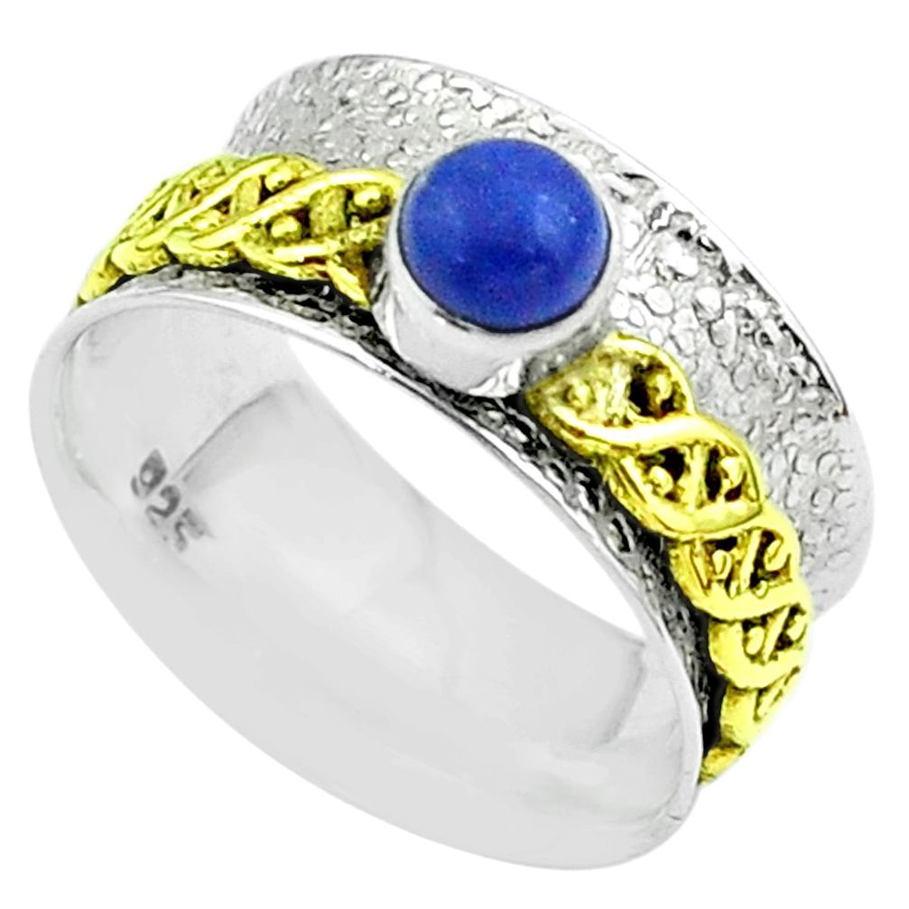 Victorian lapis lazuli 925 silver two tone spinner band ring size 7.5 t51798