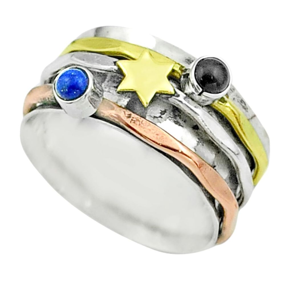 Victorian lapis lazuli onyx silver two tone spinner band ring size 8.5 t51578