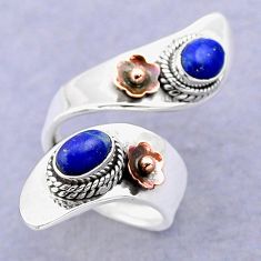 3.25cts victorian lapis lazuli silver two tone adjustable ring size 6.5 t74539