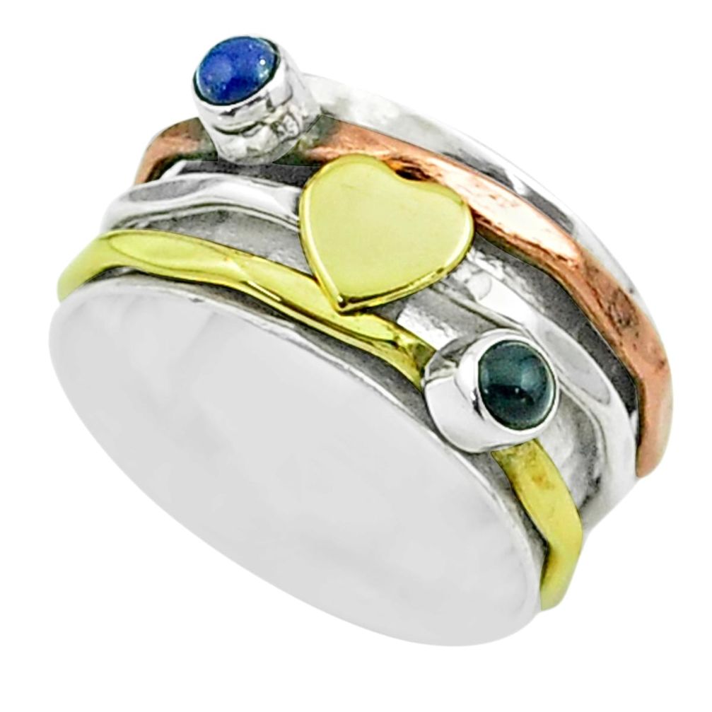 0.70cts victorian lapis lazuli silver two tone spinner band ring size 7 t51524