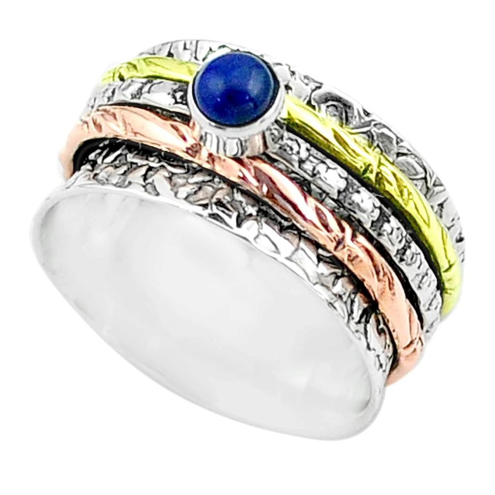0.50cts victorian lapis lazuli silver two tone spinner band ring size 7 t51644