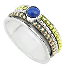 0.39cts victorian lapis lazuli silver two tone spinner band ring size 8 t51881
