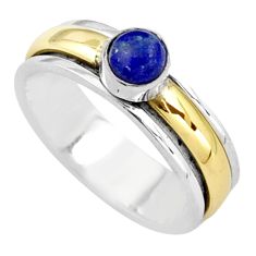 0.84cts victorian lapis lazuli silver two tone spinner band ring size 9 t81312
