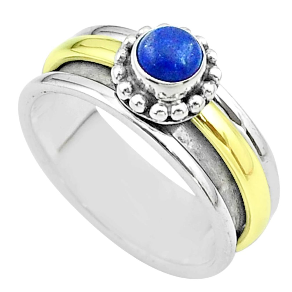 0.84cts victorian lapis lazuli silver two tone spinner band ring size 8.5 t51803