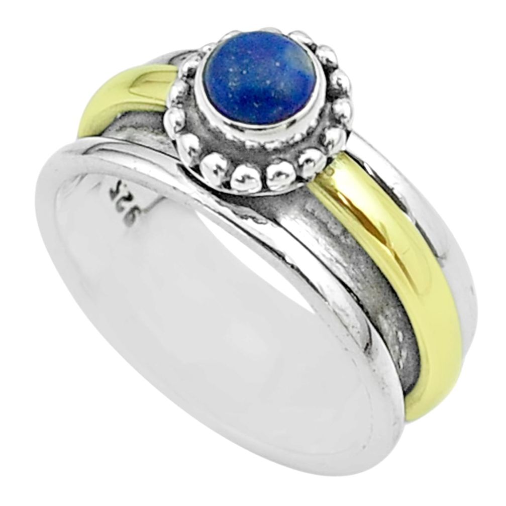 0.83cts victorian lapis lazuli silver two tone spinner band ring size 7.5 t51815