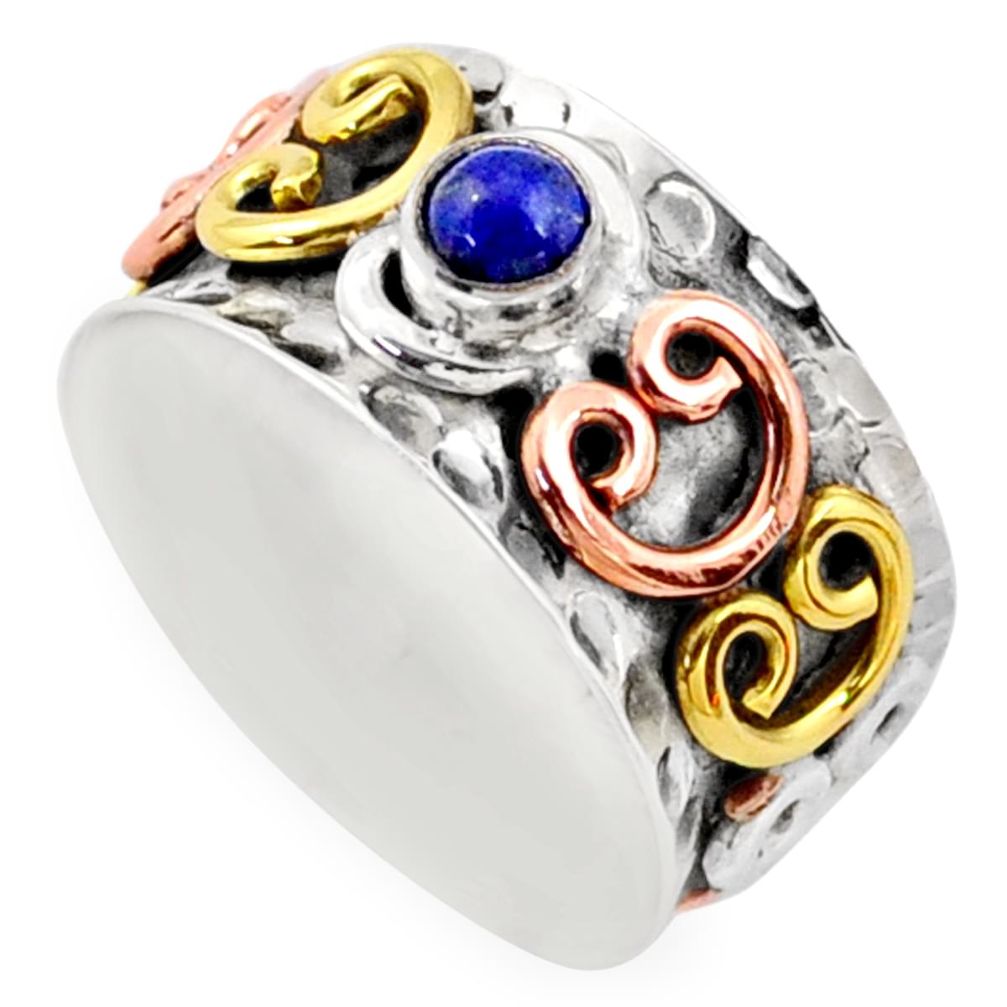 0.39cts victorian lapis lazuli silver two tone spinner band ring size 9.5 t81341