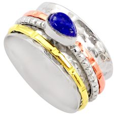 0.89cts victorian lapis lazuli silver two tone spinner band ring size 8.5 t81415