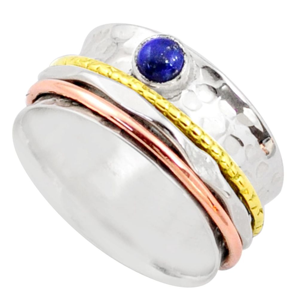 0.35cts victorian lapis lazuli silver two tone spinner band ring size 8.5 t81425