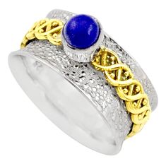 0.89cts victorian lapis lazuli silver two tone spinner band ring size 8.5 t81472