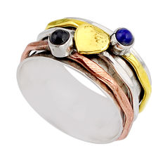 0.63cts victorian lapis lazuli silver two tone spinner band ring size 7.5 y58600