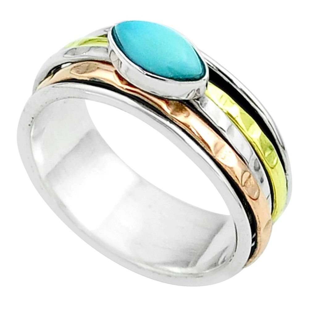 1.52cts victorian larimar 925 silver two tone spinner band ring size 7 t51606