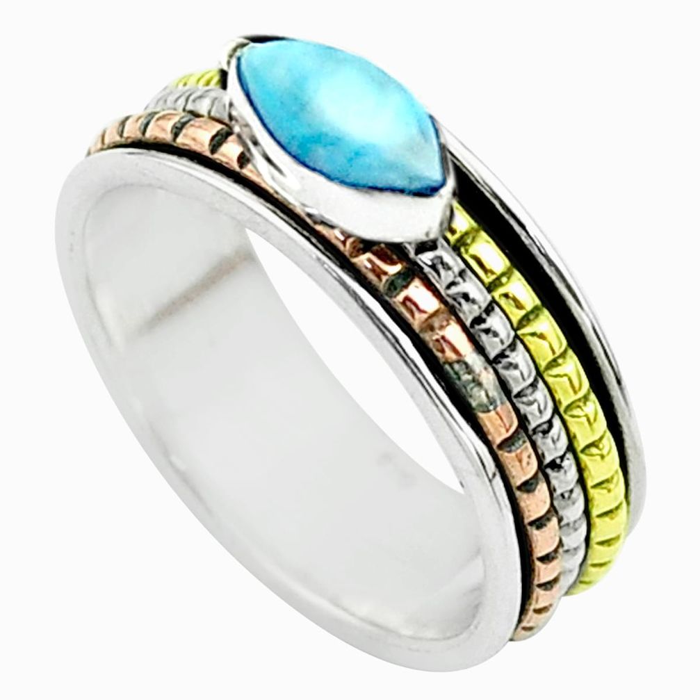 1.76cts victorian larimar 925 silver two tone spinner band ring size 7 t51883