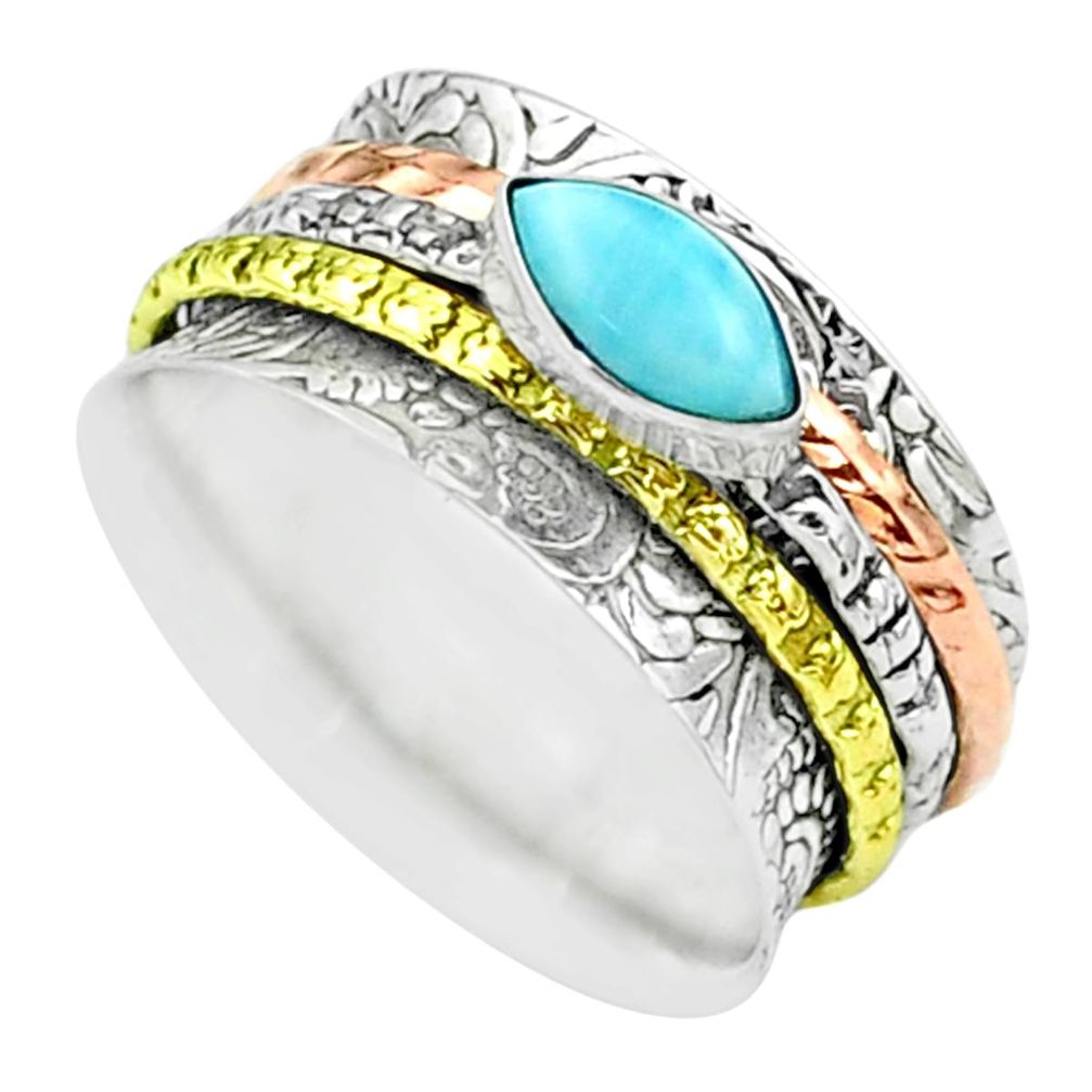 1.64cts victorian larimar 925 silver two tone spinner band ring size 8 t51517