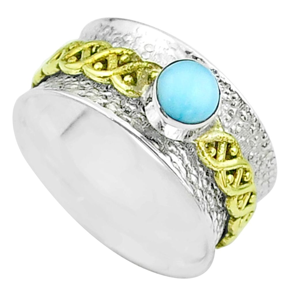 0.91cts victorian larimar 925 silver two tone spinner band ring size 8 t51785