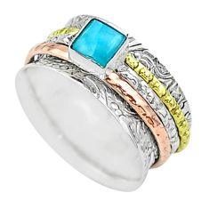 1.10cts victorian larimar 925 silver two tone spinner band ring size 8.5 t51518