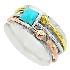 0.97cts victorian larimar 925 silver two tone spinner band ring size 8.5 t51547