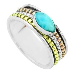 1.76cts victorian larimar 925 silver two tone spinner band ring size 7.5 t51582