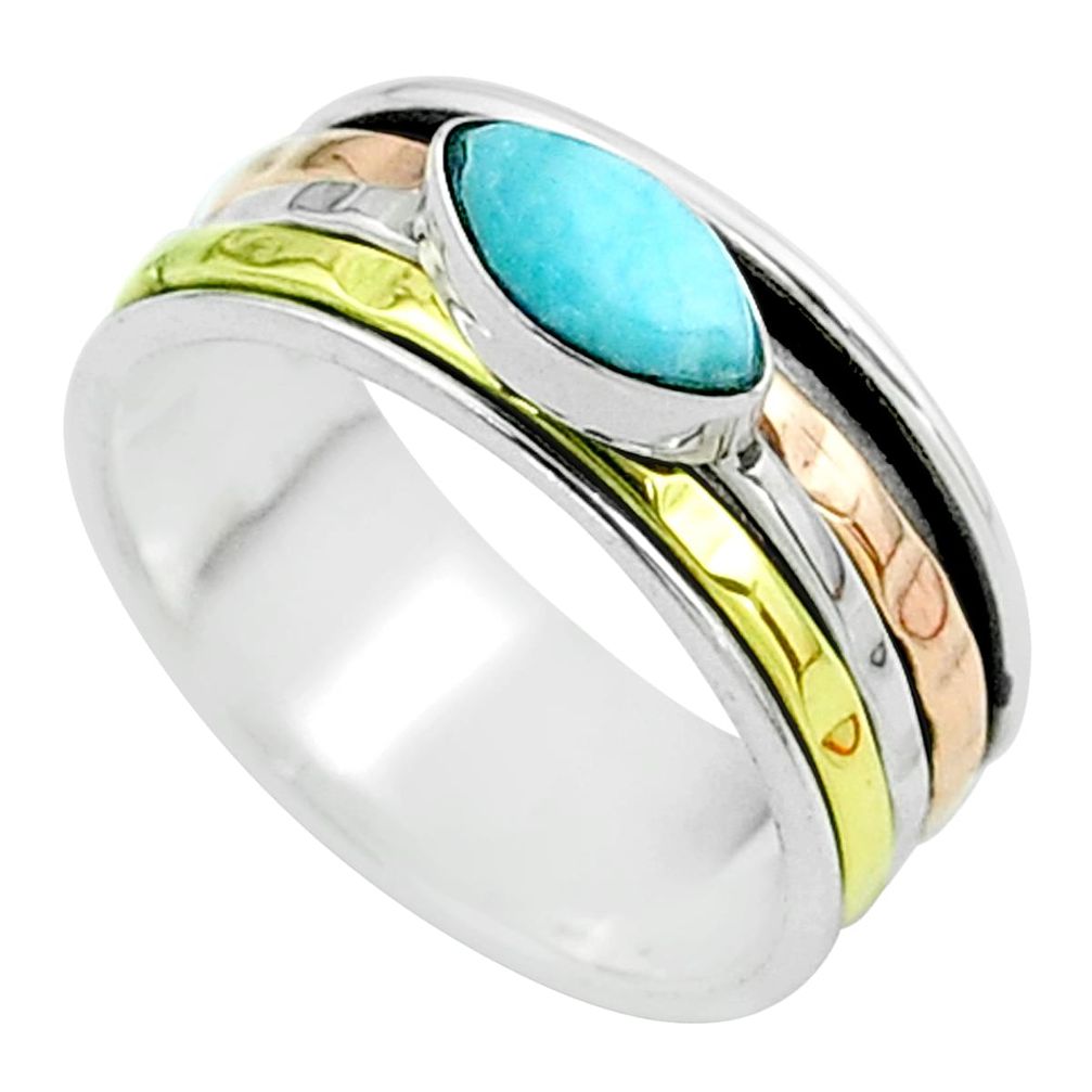 1.51cts victorian larimar 925 silver two tone spinner band ring size 7.5 t51617