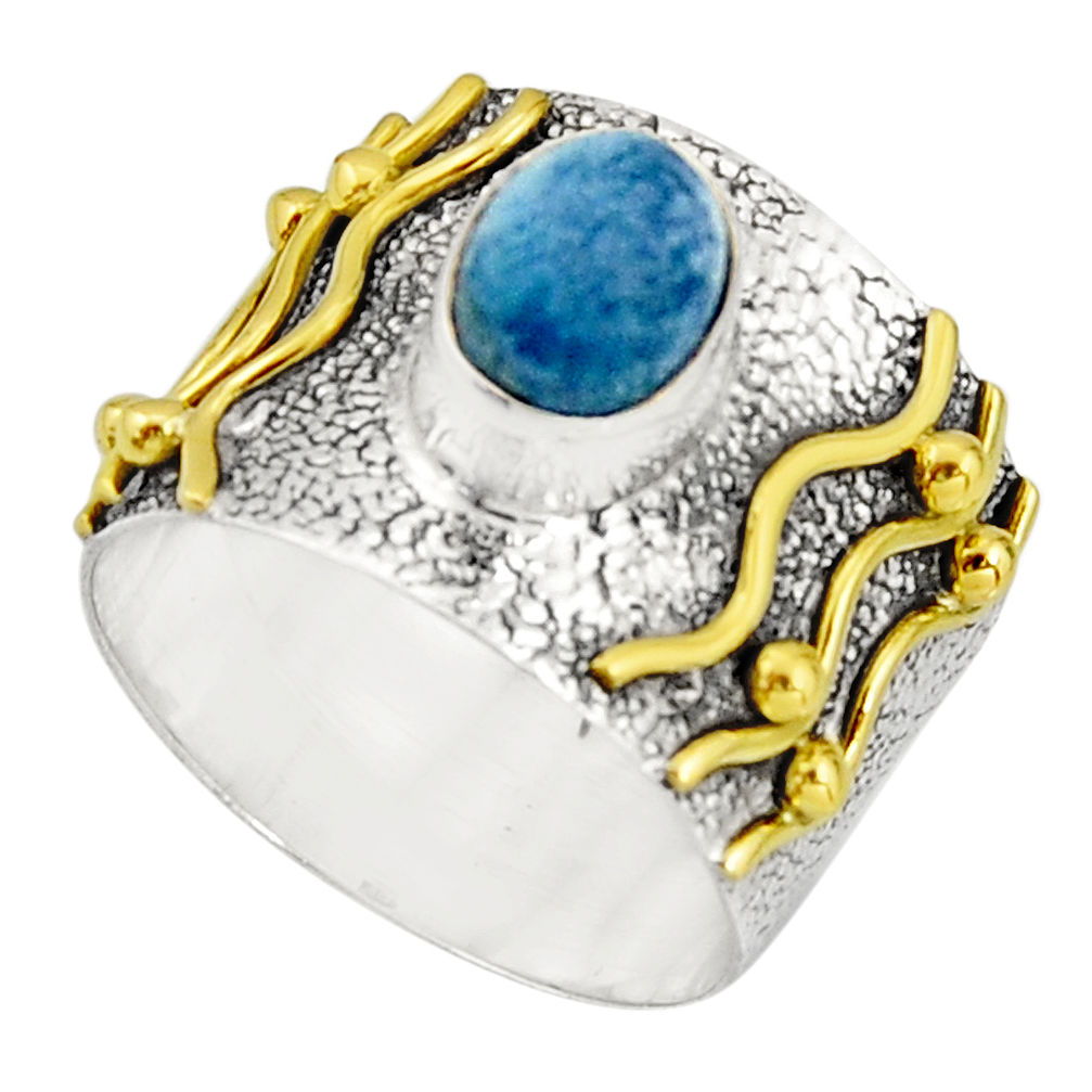 2.33cts victorian natural blue apatite 925 silver two tone ring size 8 r21085