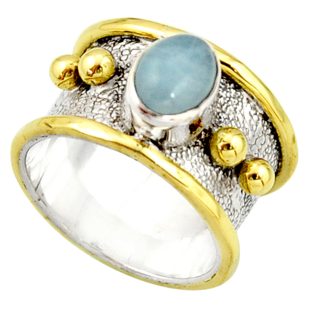 2.19cts victorian natural blue aquamarine 925 silver two tone ring size 7 r21042