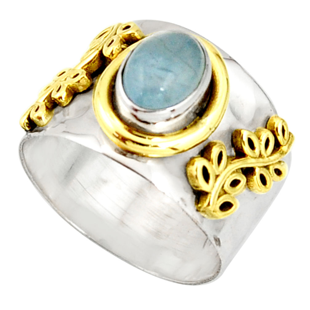 2.36cts victorian natural blue aquamarine 925 silver two tone ring size 8 r21049