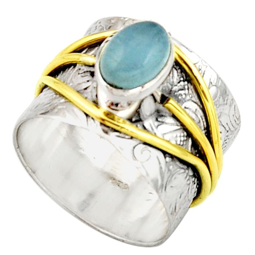 2.19cts victorian natural blue aquamarine 925 silver two tone ring size 8 r21057