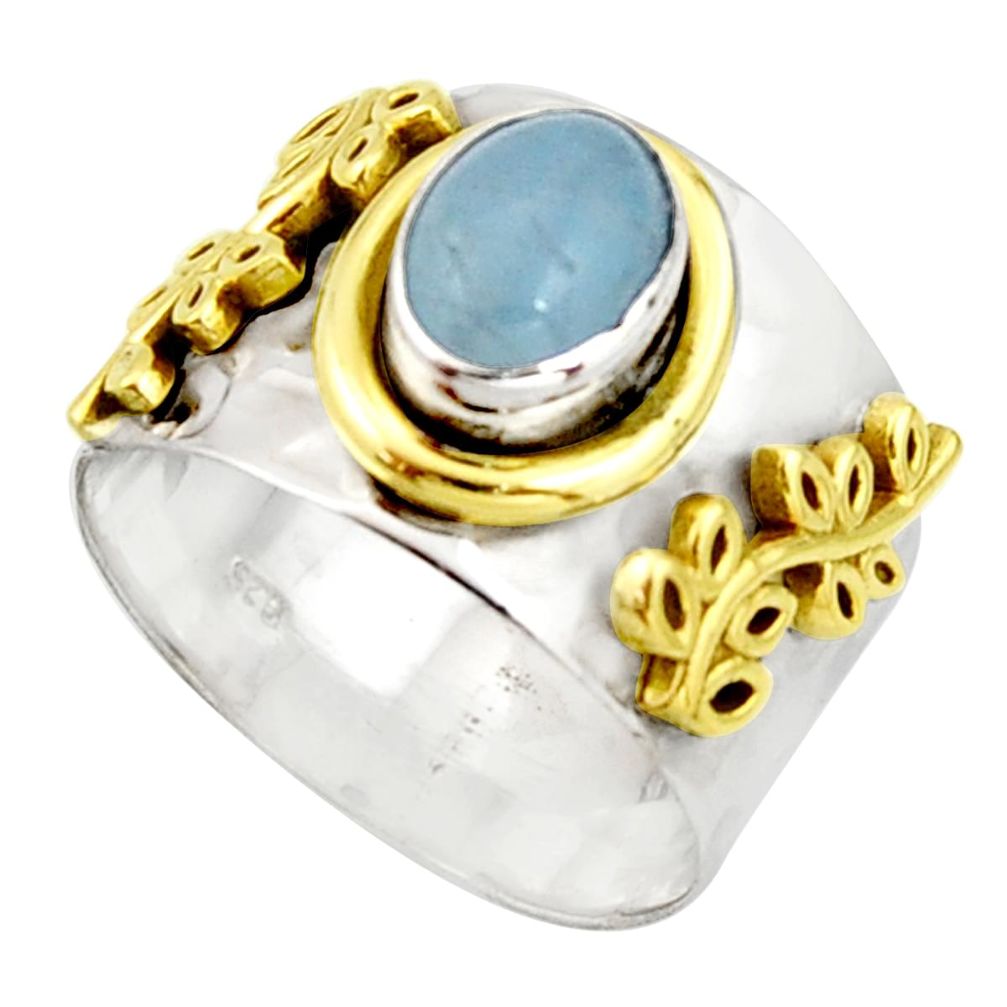 2.34cts victorian natural blue aquamarine silver two tone ring size 9.5 r21050