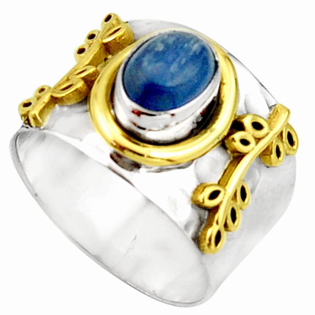 2.41cts victorian natural blue kyanite 925 silver two tone ring size 8.5 r21026