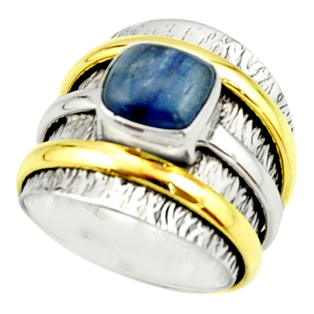 3.22cts victorian natural blue kyanite 925 silver two tone ring size 6.5 r22173